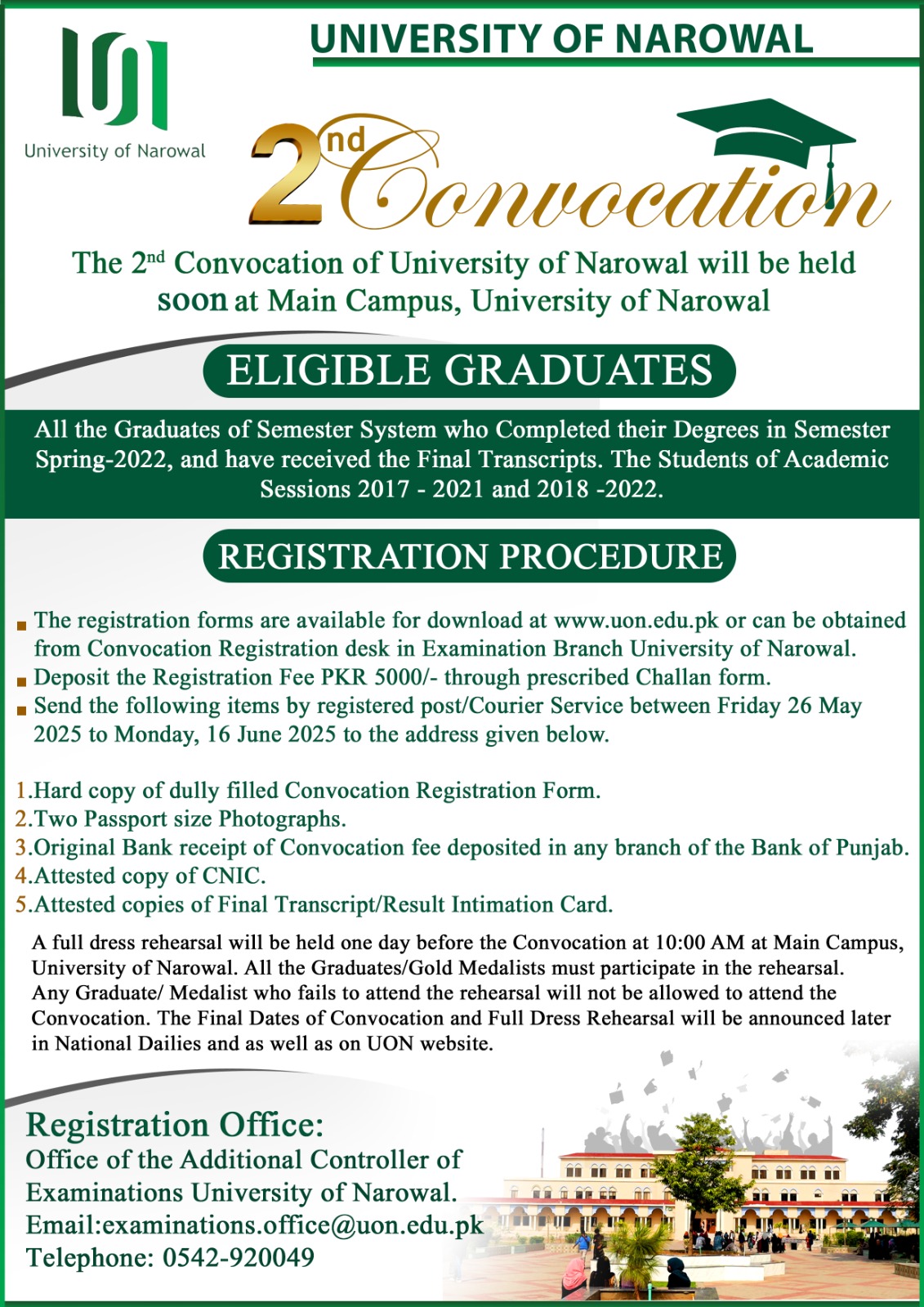 2nd Convocation at University of Narowal – Registration in Progress